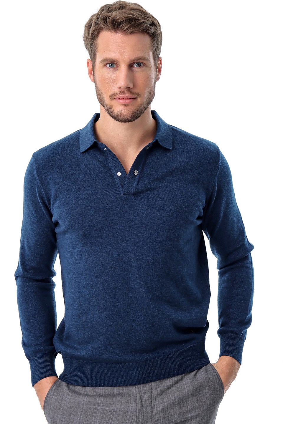 Morven Erkek Dinamic Fit Basic Polo Yaka Triko Kazak İndigo