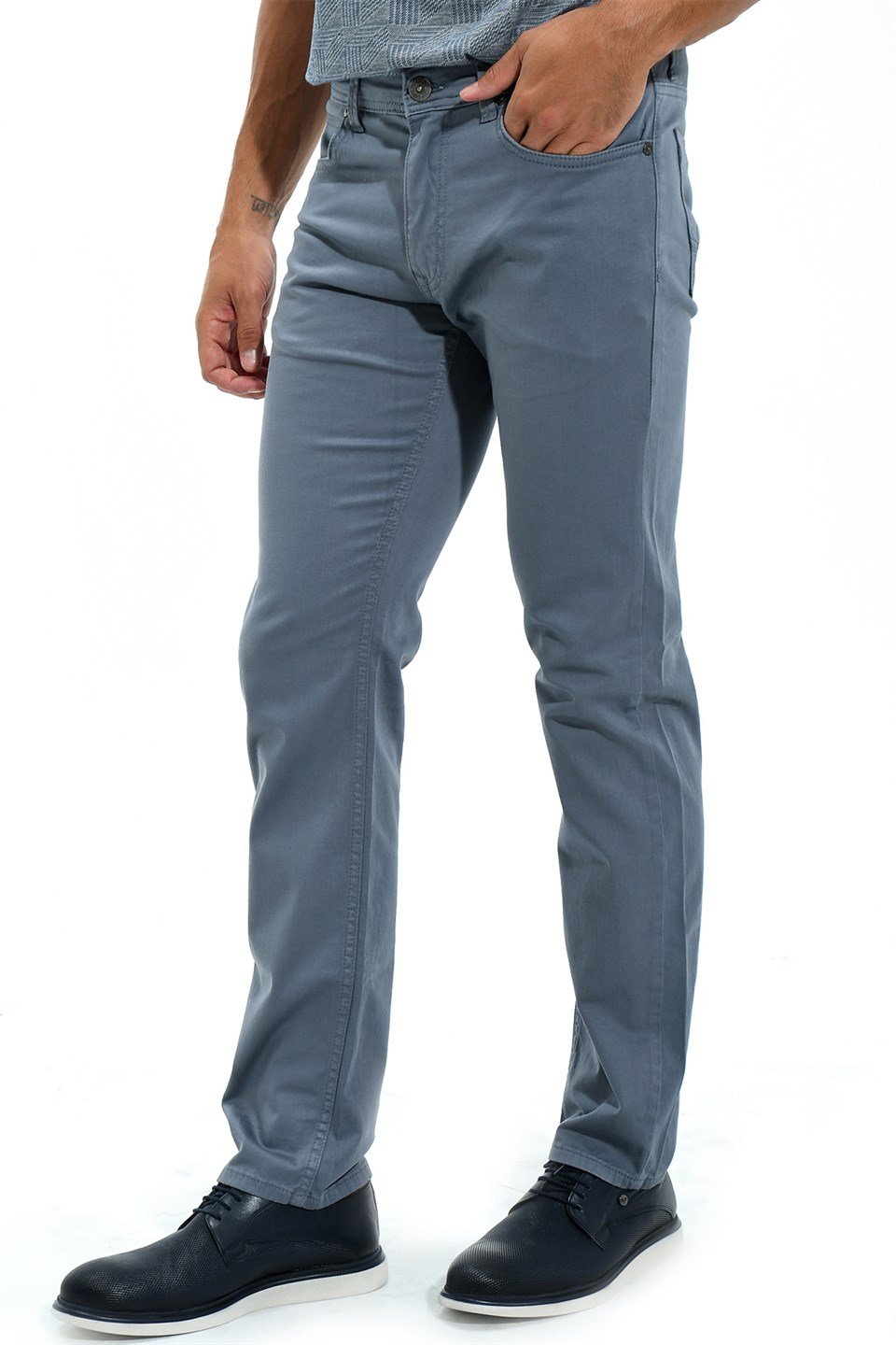  Morven Erkek Gri Leyton Pamuklu Dynamic Fit Rahat Kesim 5 Cep Keten Pantolon