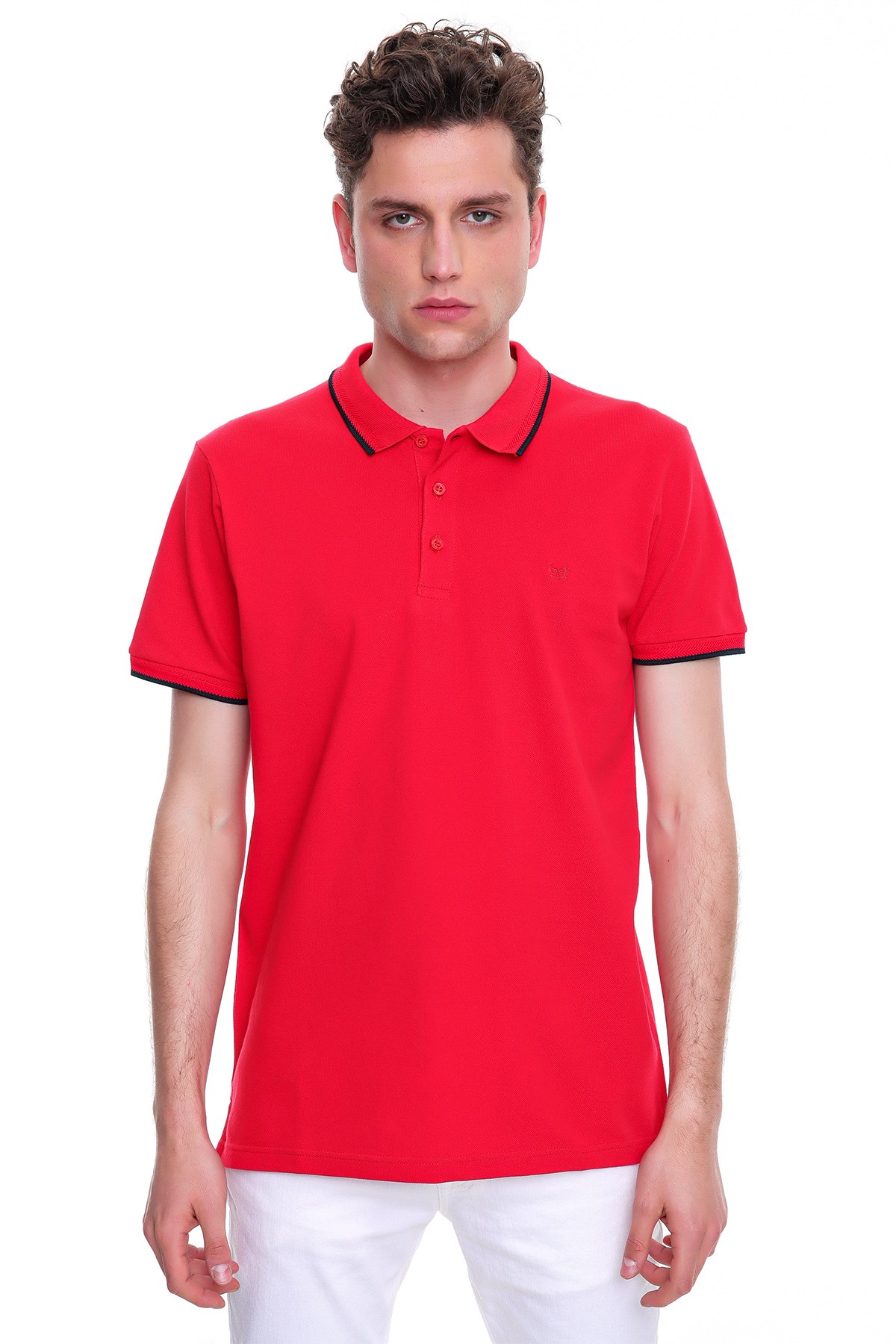  Morven Erkek Kırmızı Basic Polo Yaka Cepsiz Dynamic Fit Rahat Kalıp T-Shirt