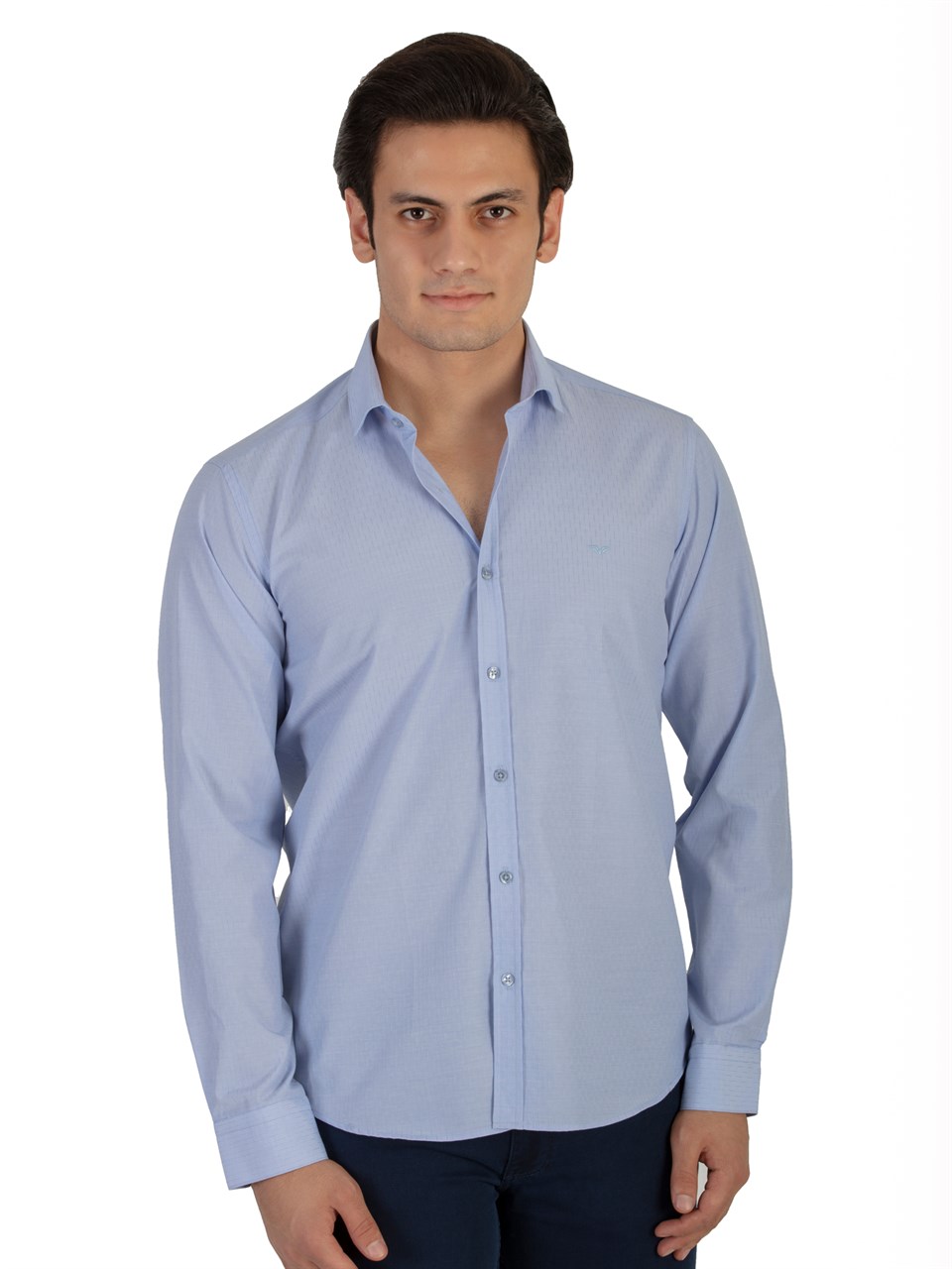  Morven Erkek Mavi Saldera Slim Fit Jakarlı İtalyan Yaka Uzun Kollu Gömlek