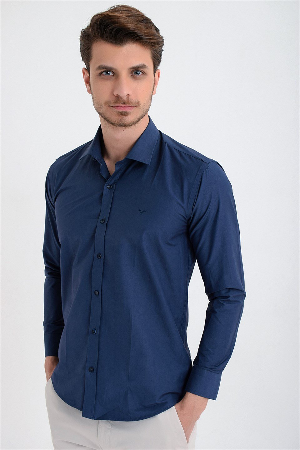  Morven Erkek Poplin Slim Fit Uzun Kollu Gömlek Saks Mavisi