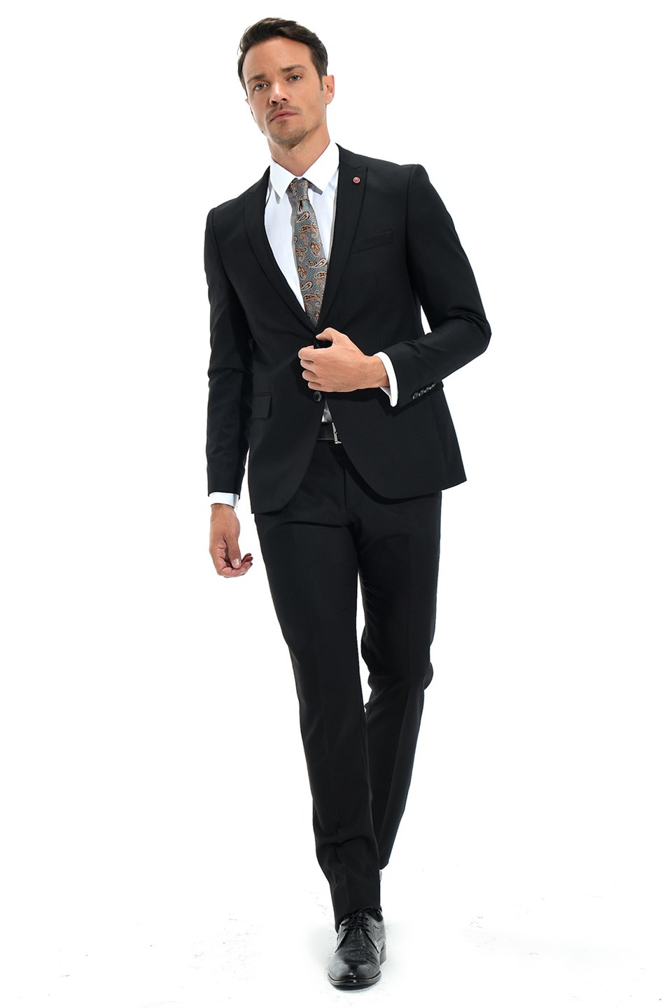  Morven Erkek Siyah Dubai Jakarlı Slim Fit Dar Kesim 6 Drop Takım Elbise