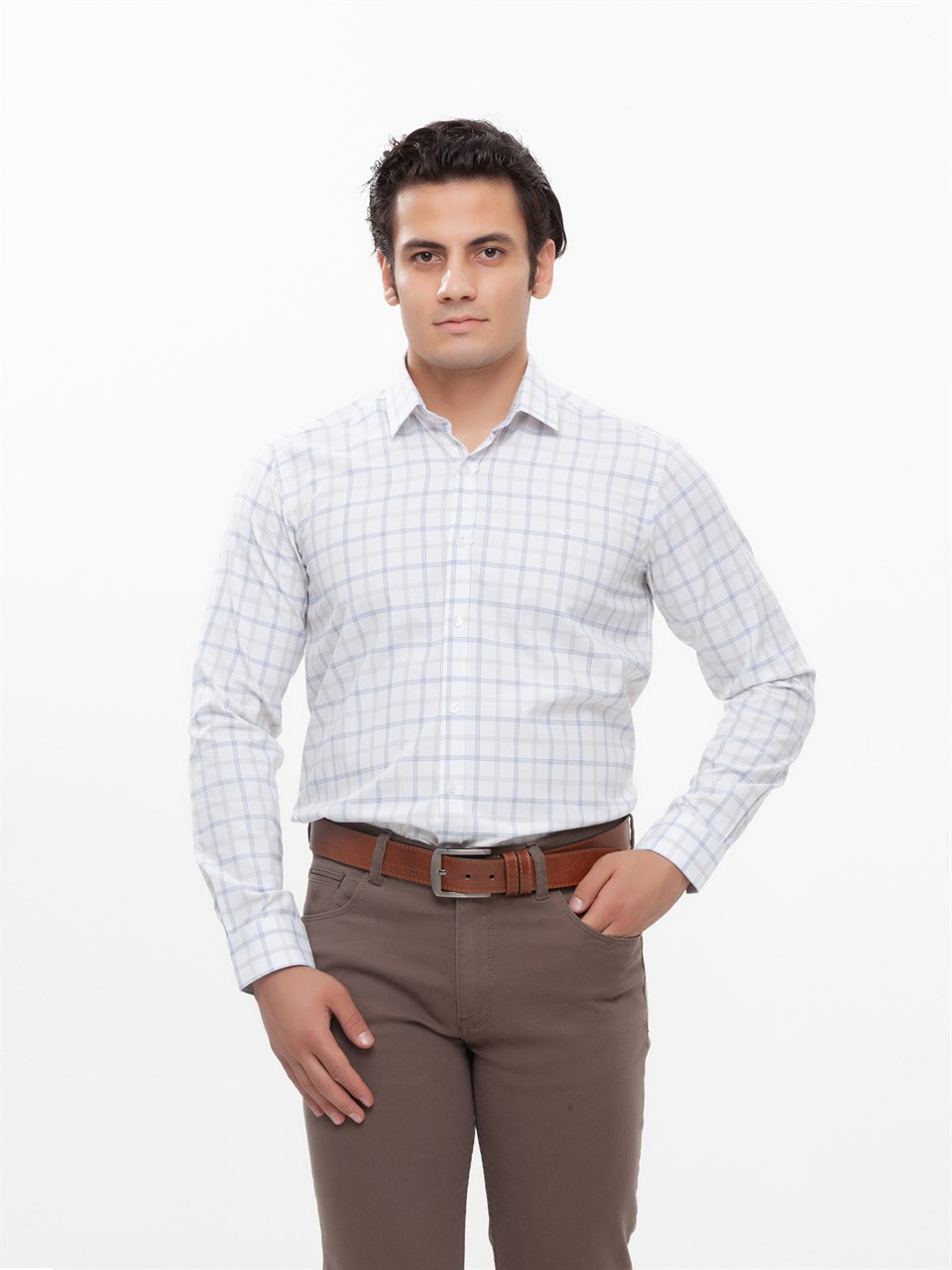  Morven Erkek Slim Fit Uzun Kollu Gömlek Kahverengi