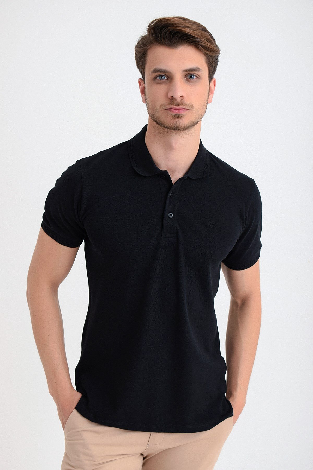 Basic Regular Fit Polo Yaka T-Shirt Siyah