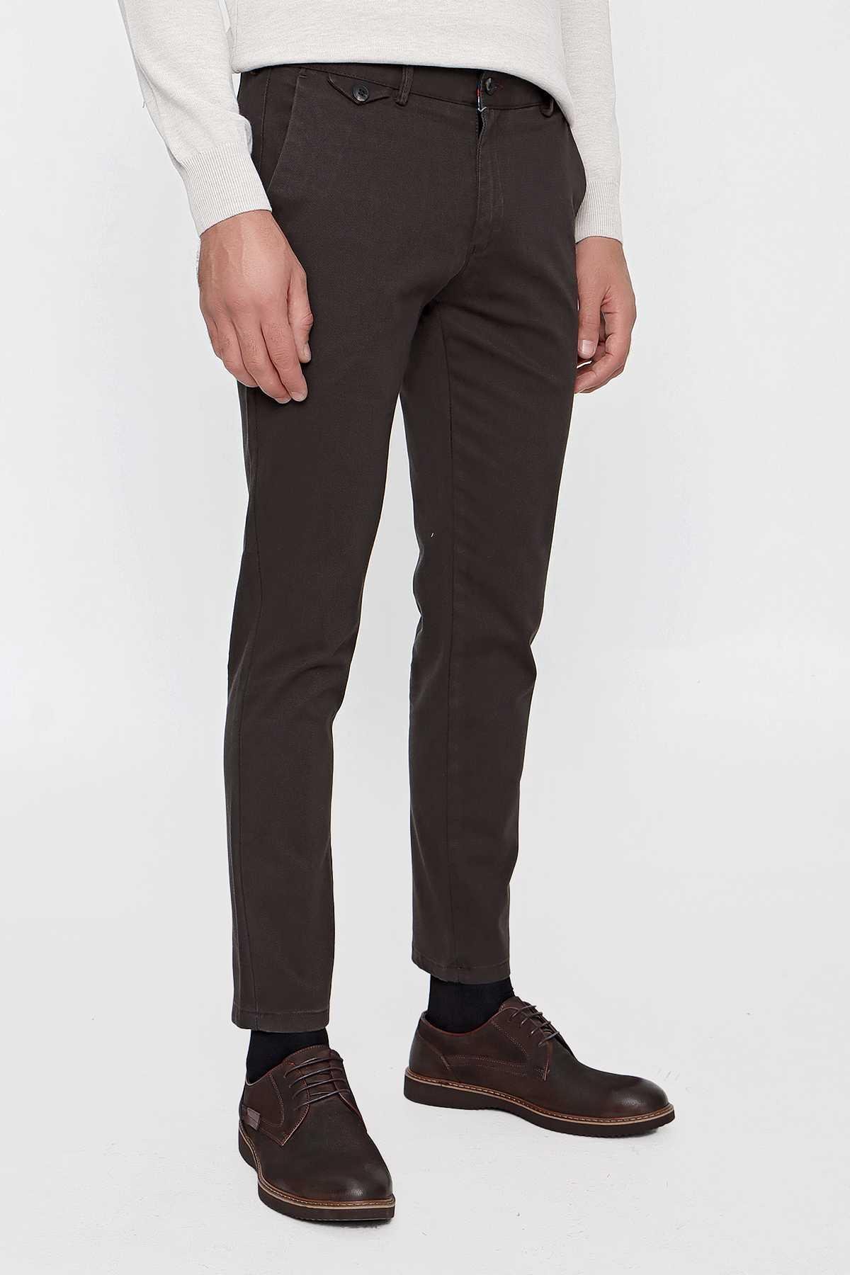 Morven Erkek Acı Kahve Chino Pamuklu Yan Cep Slim Fit Dar Kesim Pantolon
