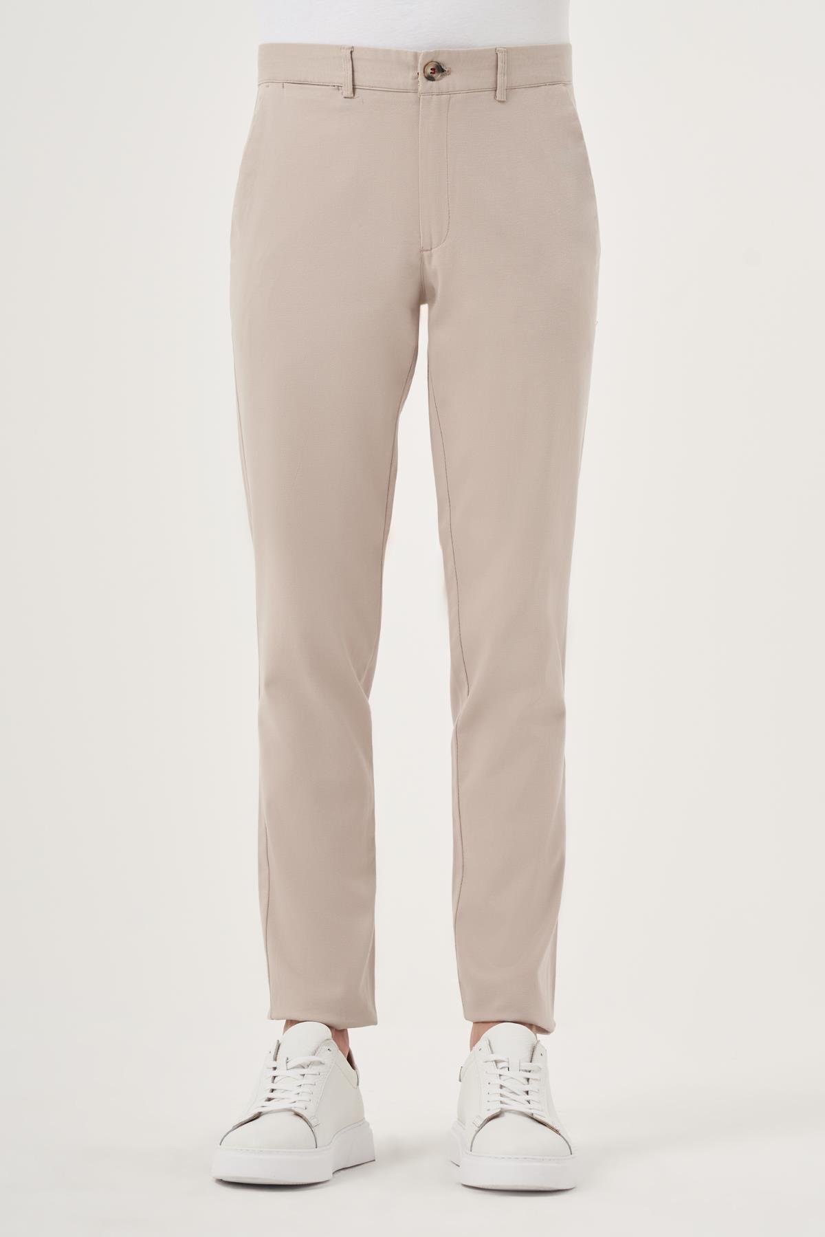 Morven Erkek Bej İhracat Yazlık Pamuk Yan Cep Slim Fit Chino Pantolon