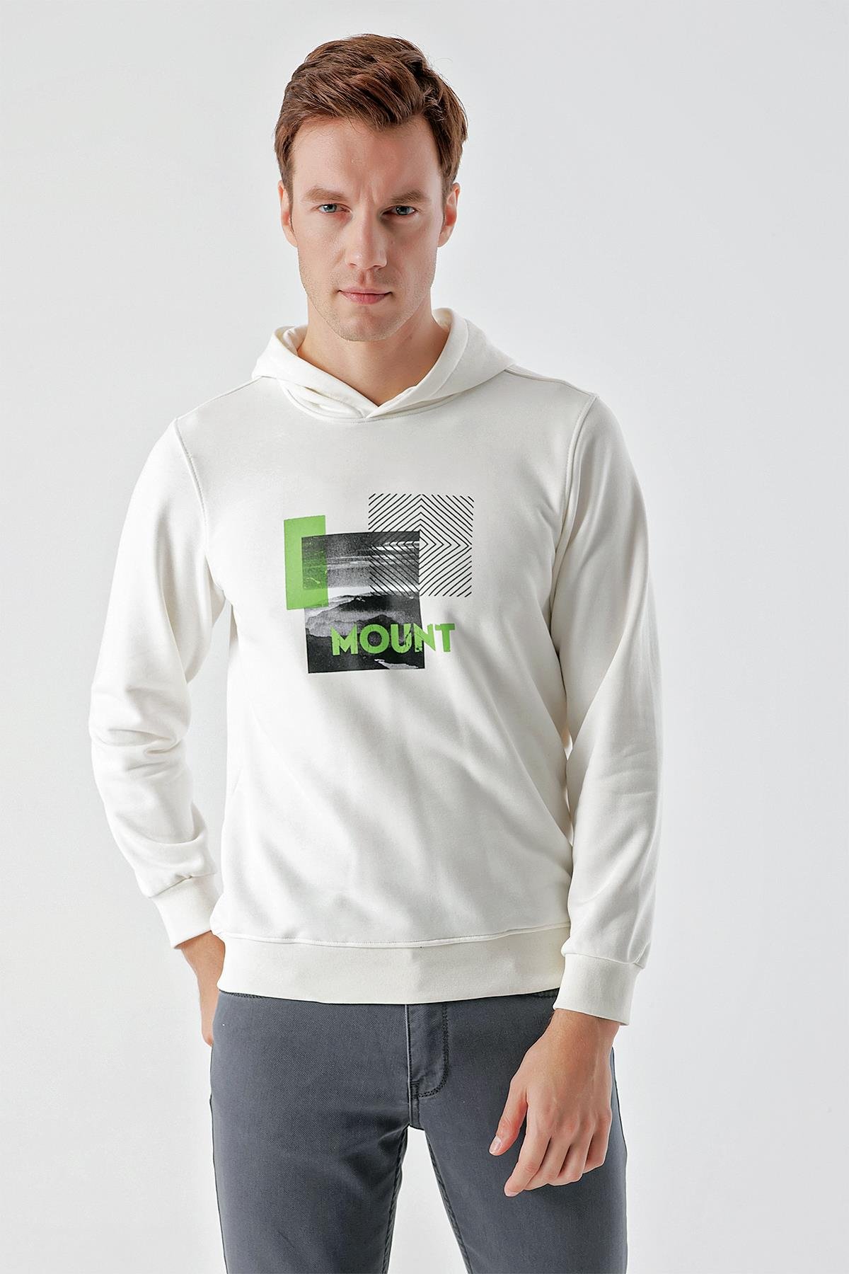 Morven Erkek Beyaz Trend Kapüşonlu Sweat-Shirt