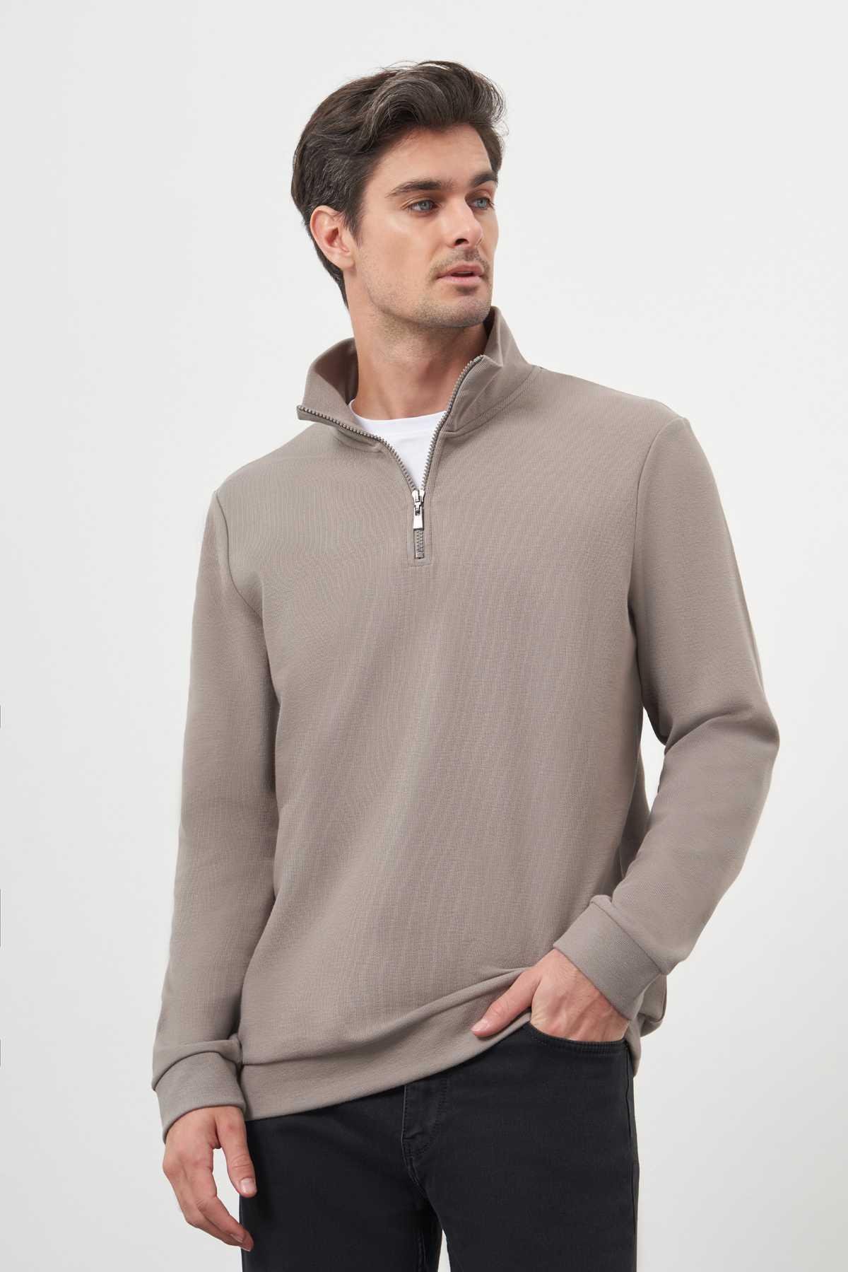 Morven Erkek Gri Fermuarlı Bato Yaka Sweat-Shirt