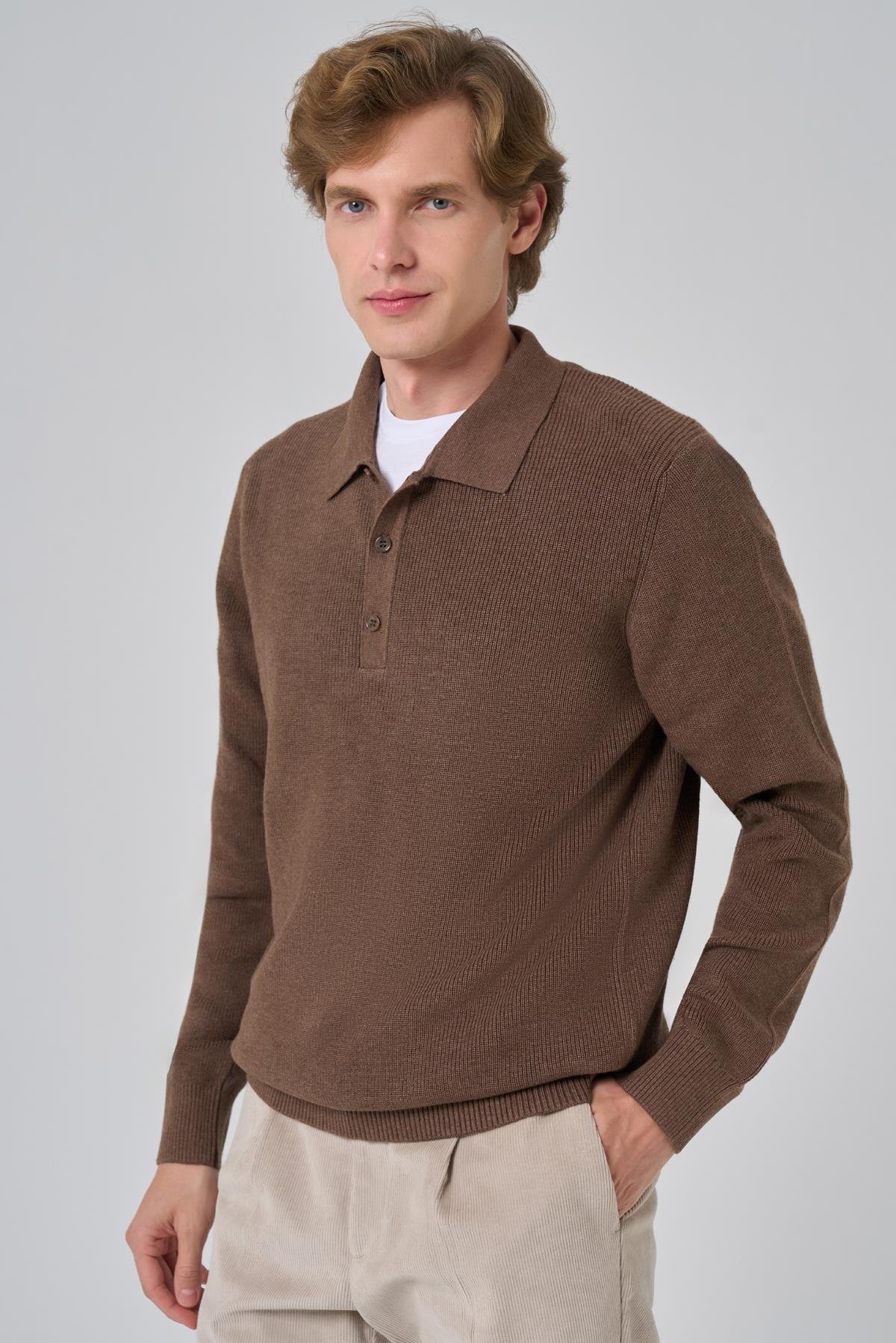 Morven Erkek KAHVE Trend Polo Yaka Dynamic Fit Rahat Kesim Triko
