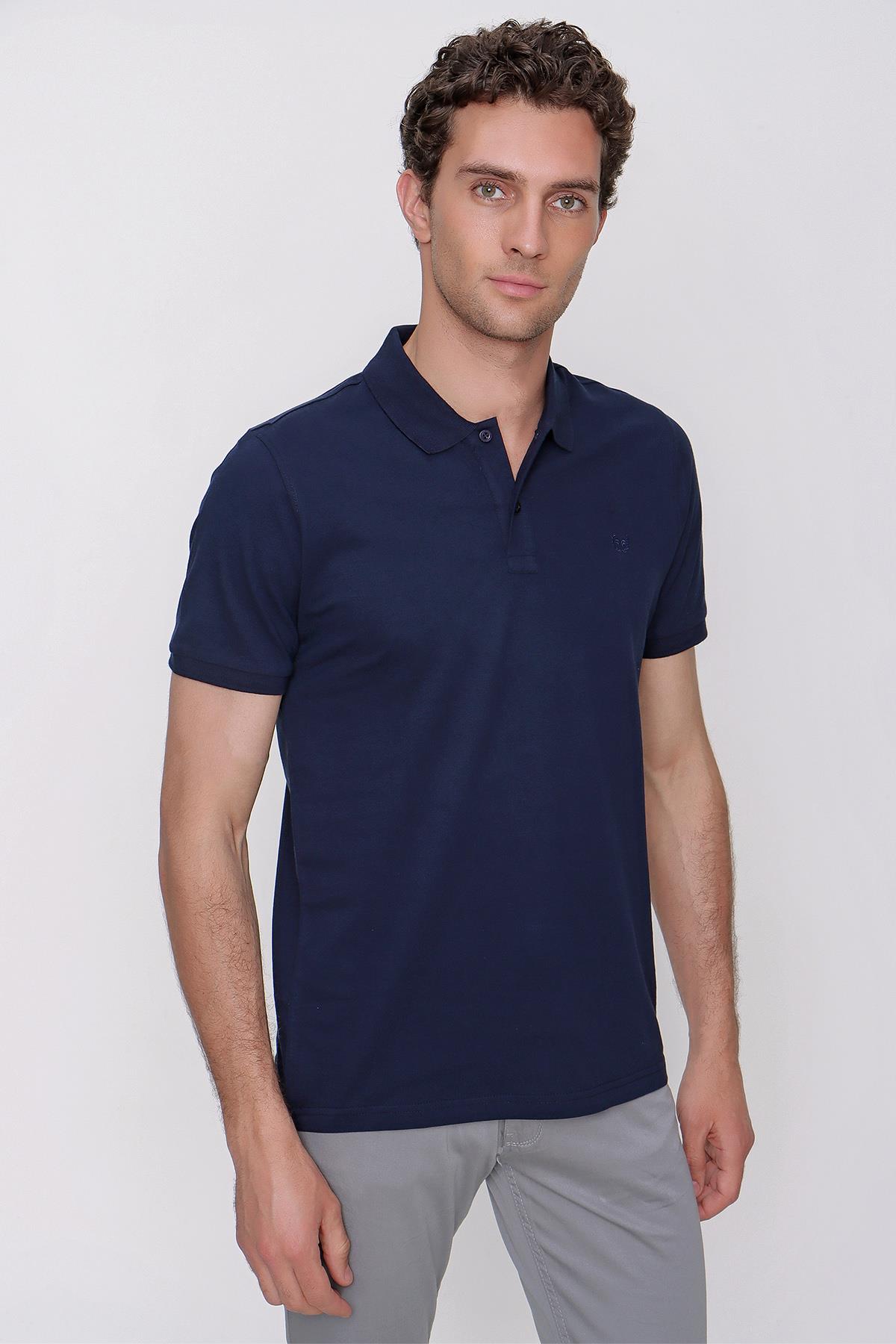 Morven Erkek Lacivert Basic Polo Yaka Dynamic Fit T-Shirt