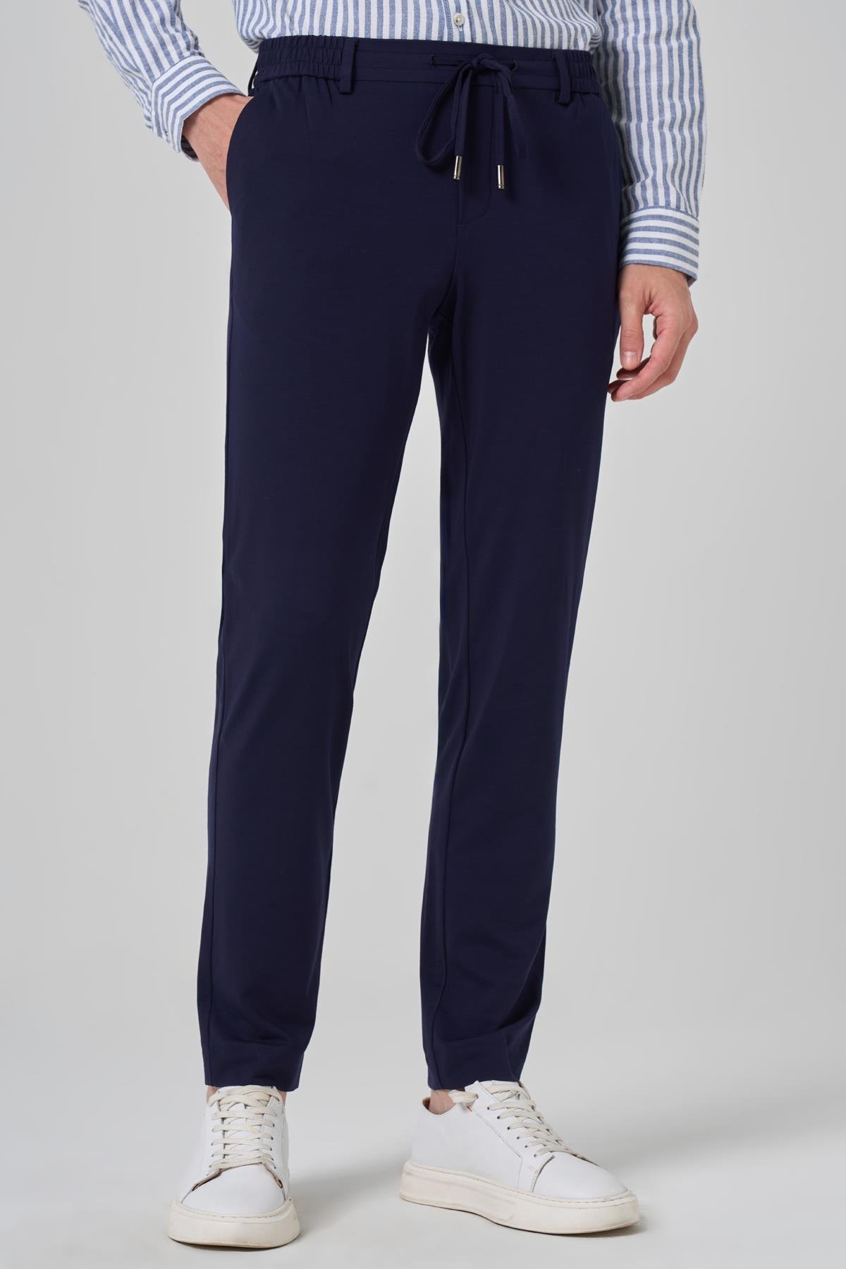 Morven Erkek Lacivert Örme Trend İpli Slim Fit Jogger Pantolon