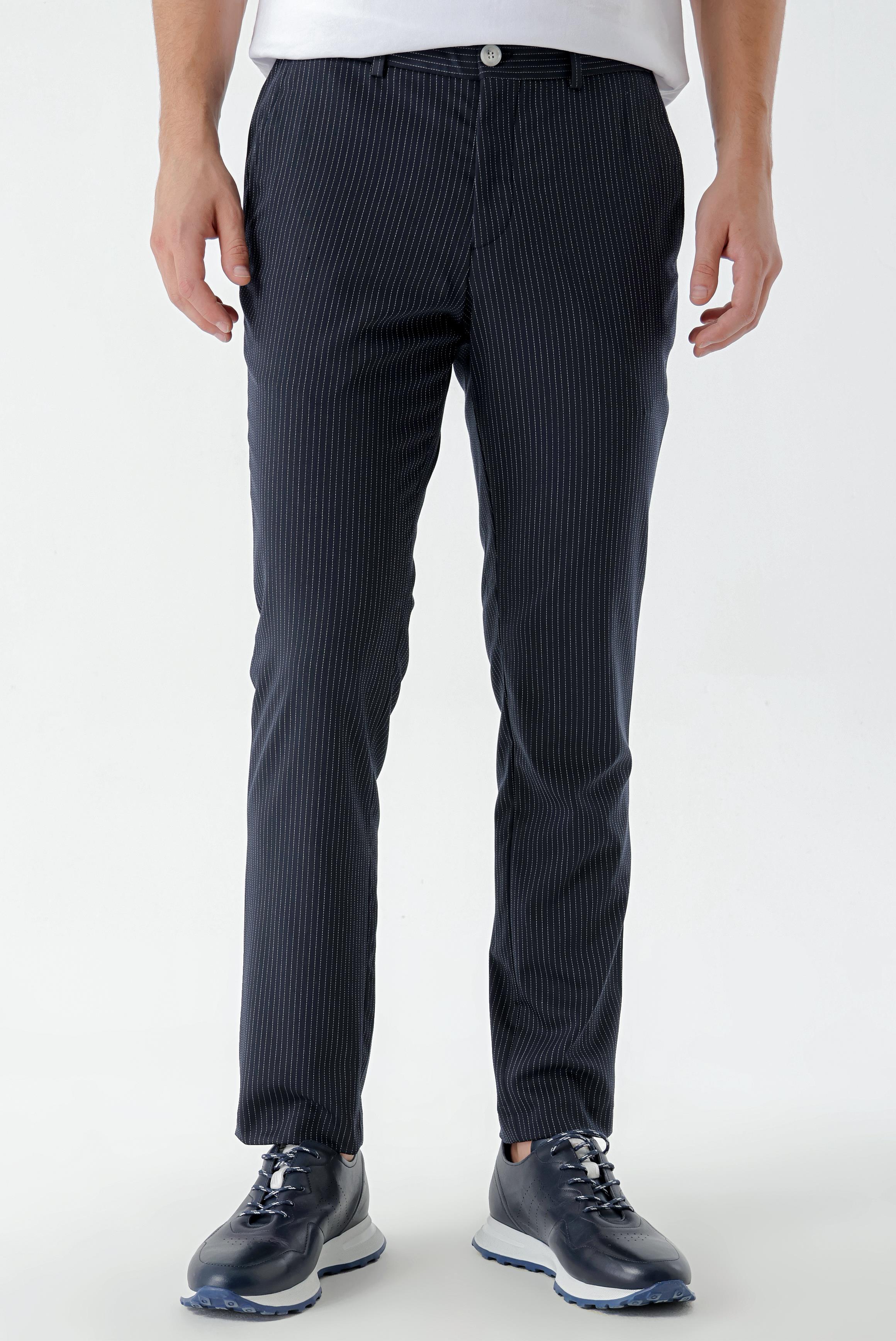 Morven Erkek Lacivert Poliviskon Trend Çizgili Slim Fit Classic Pantolon