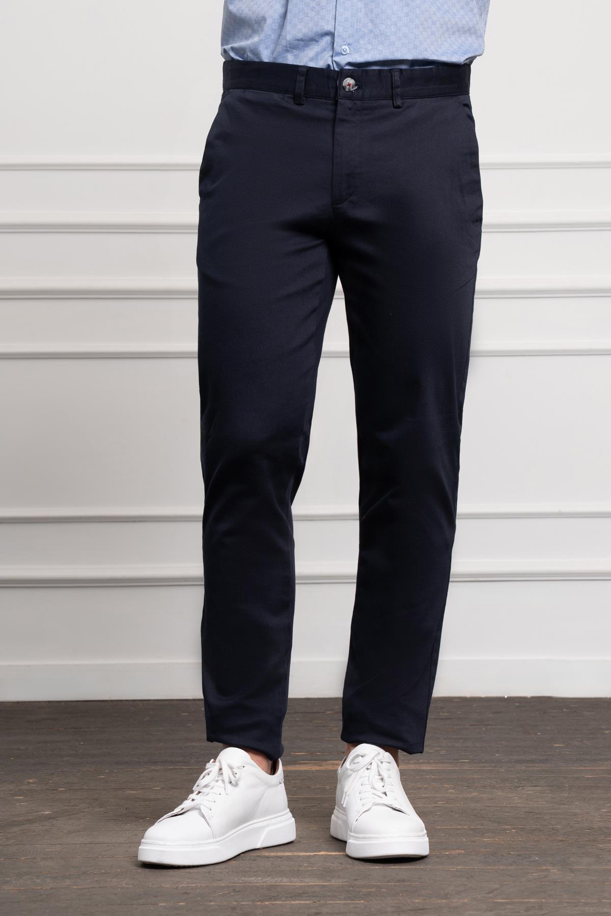 Morven Erkek Lacivert Slim Fit Dar Kesim Chino Pantolon