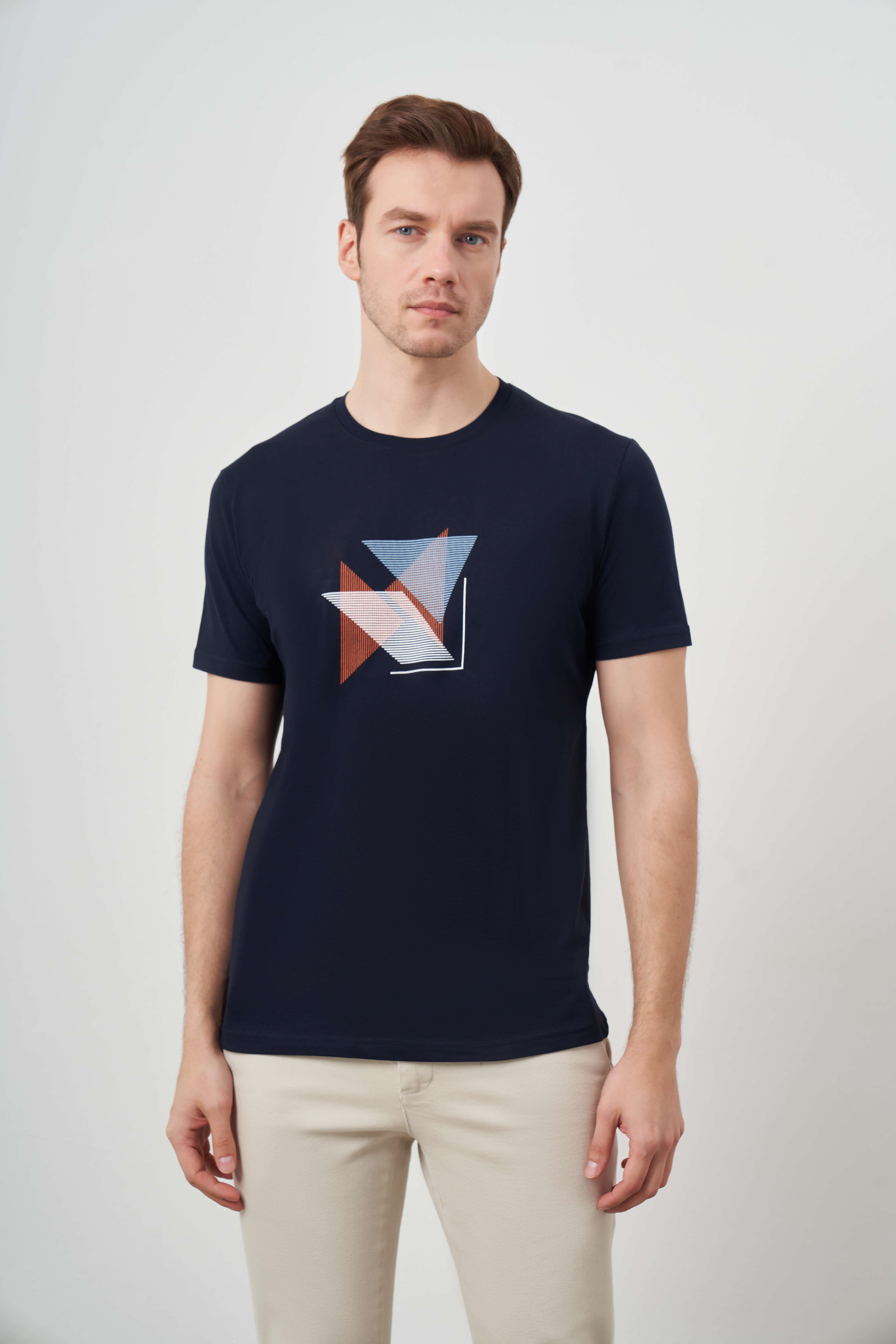 Morven Erkek Lacivert Trend Süprem Baskılı Bisiklet Yaka Dynamic Fit T-Shirt