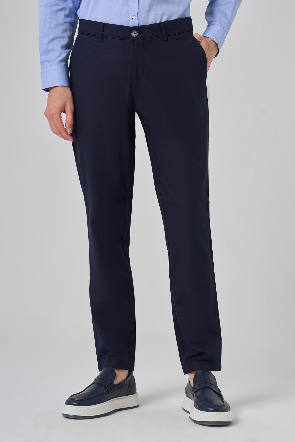Morven Erkek Lacivert Yazlık Pamuk Yan Cep Slim Fit Chino Pantolon