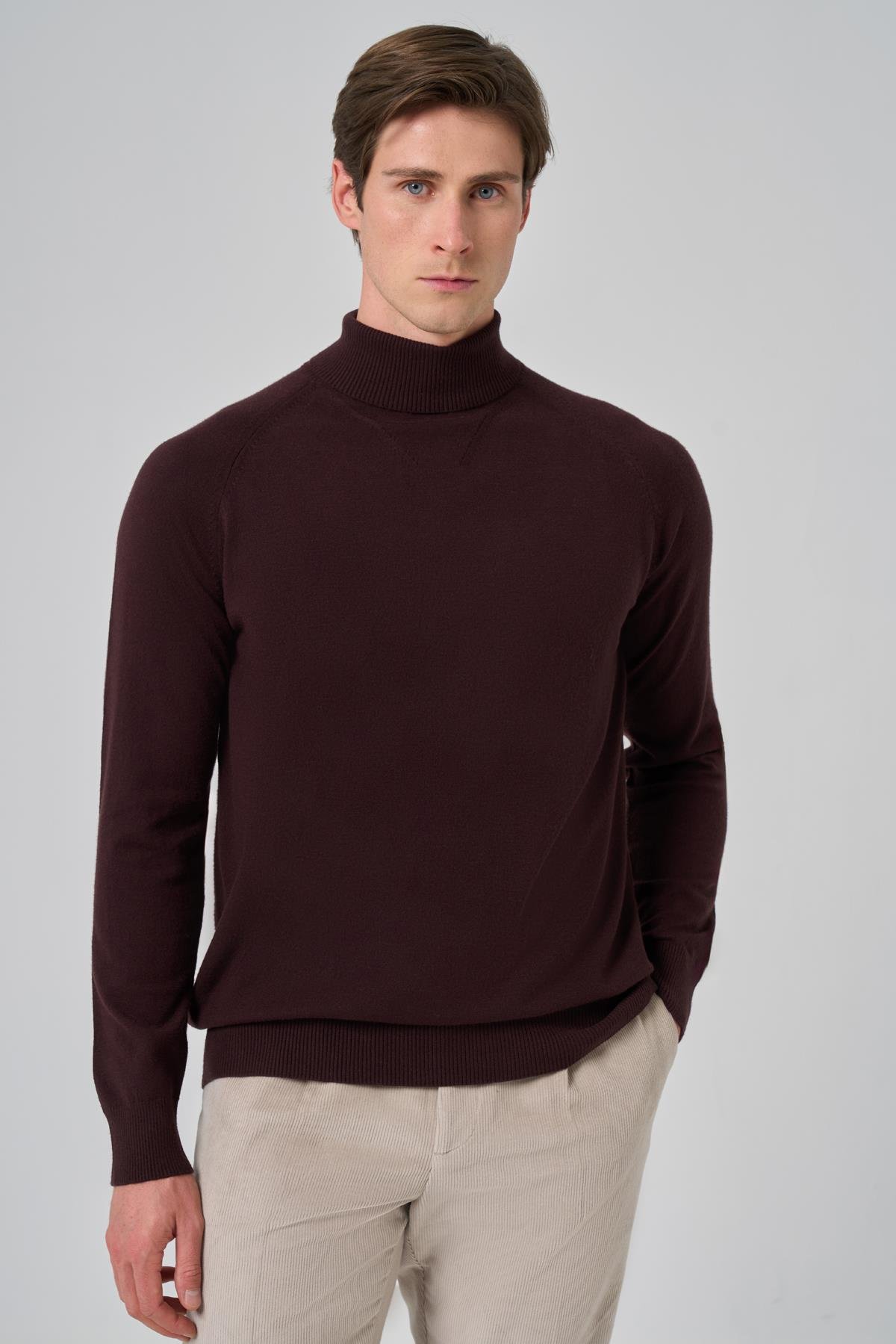 Morven Erkek Mürdüm Trend Core Spun Balıkçı Yaka Dynamic Fit Rahat Kesim Triko