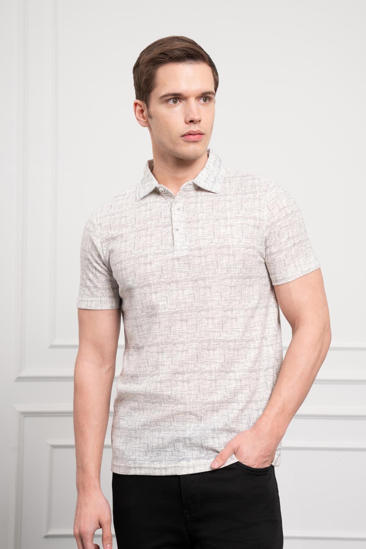 Morven Erkek Nefti Trend Polo Yaka Desenli Dynamic Fit Rahat Kesim T-Shirt
