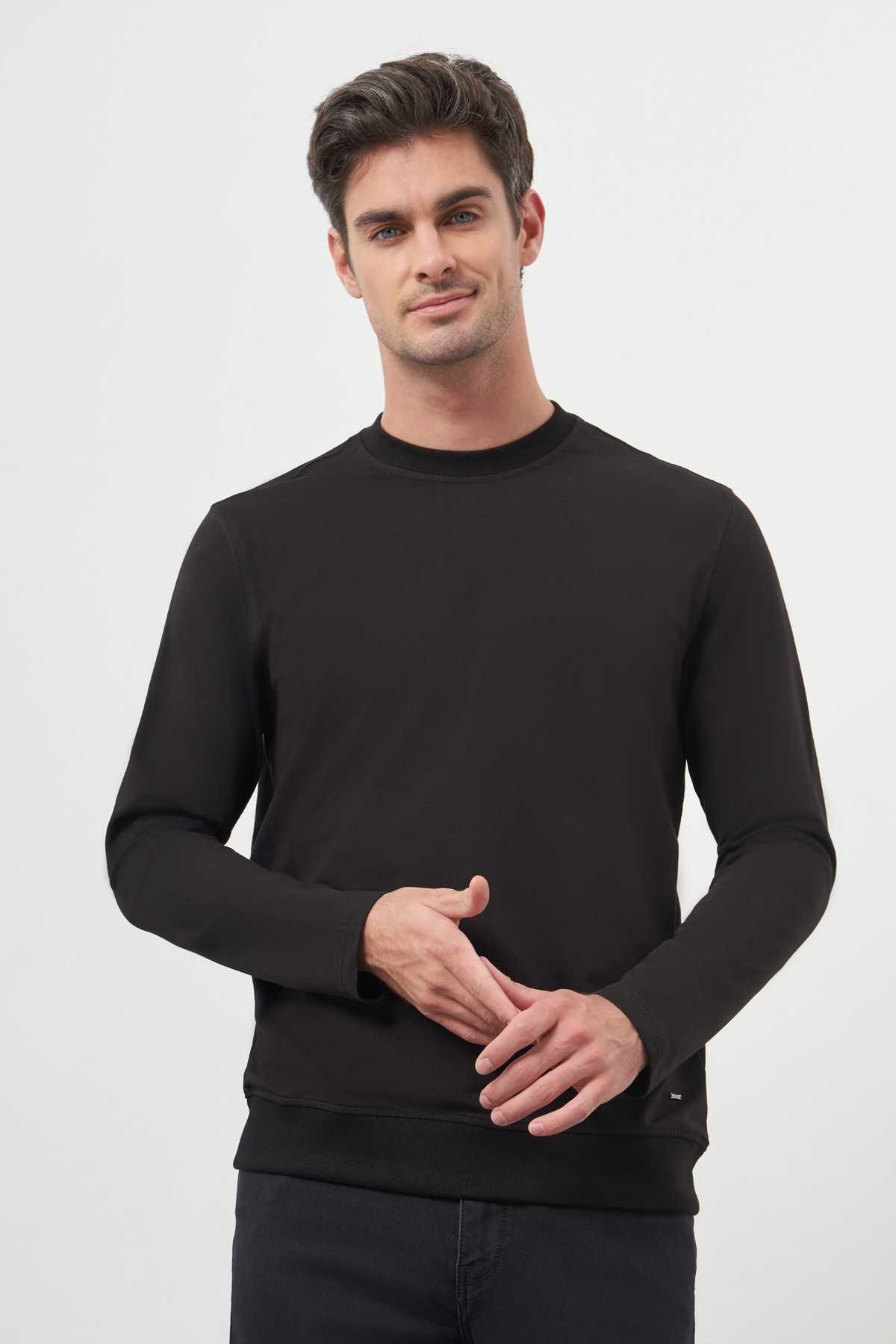 Morven Erkek Siyah Basic Dynamic Fit Bisiklet Yaka Sweet Shirt