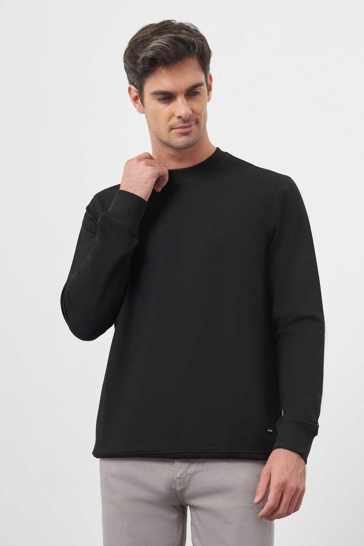 Morven Erkek Siyah Bisiklet Yaka Dynamic Fit Rahat Kesim Sweatshirt