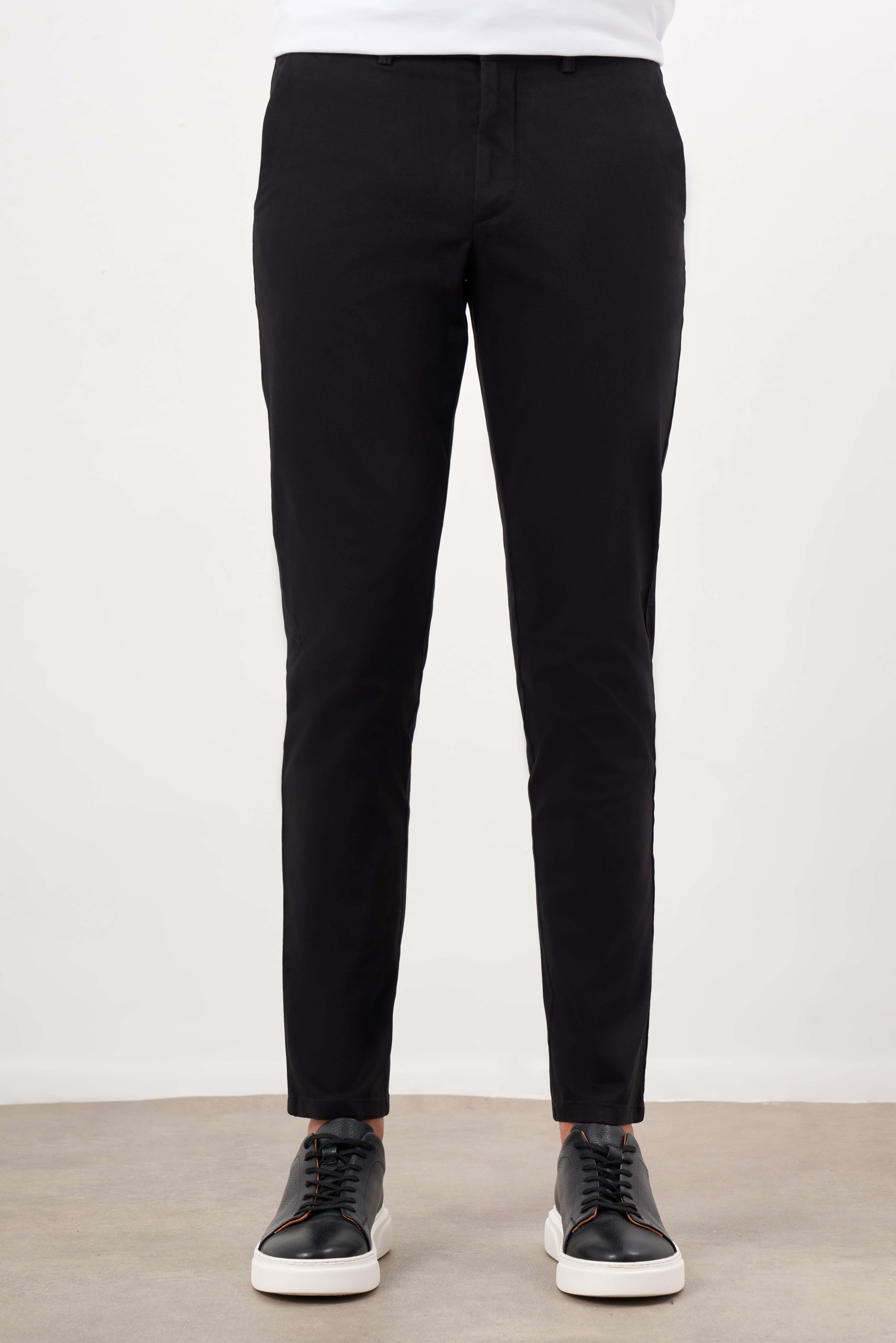 Morven Erkek Siyah Mevsimlik Pamuk Yan Cep Slim Fit Chino Pantolon