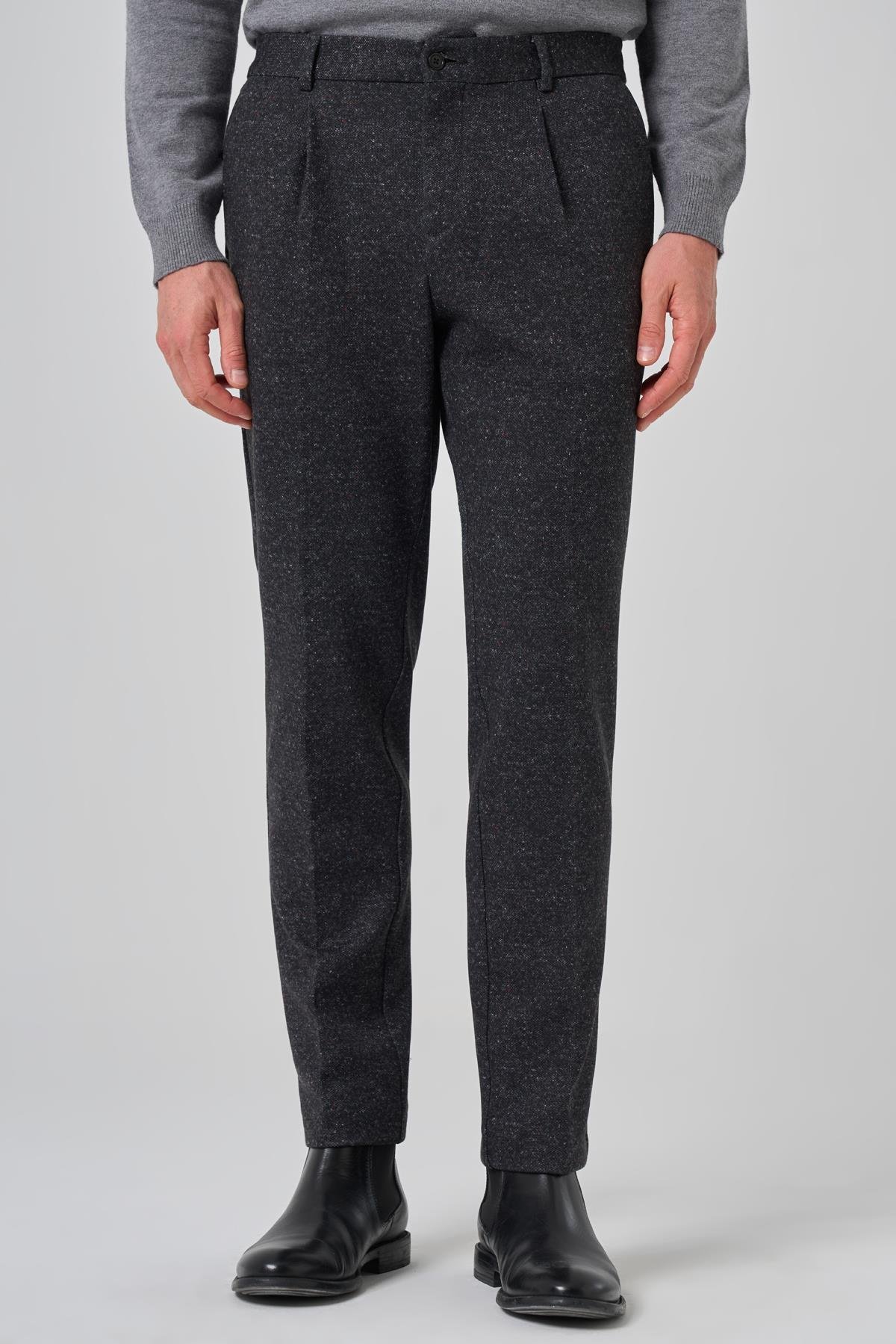 Morven Erkek Siyah Polyester Trend Desenli Slim Fit Pantolon