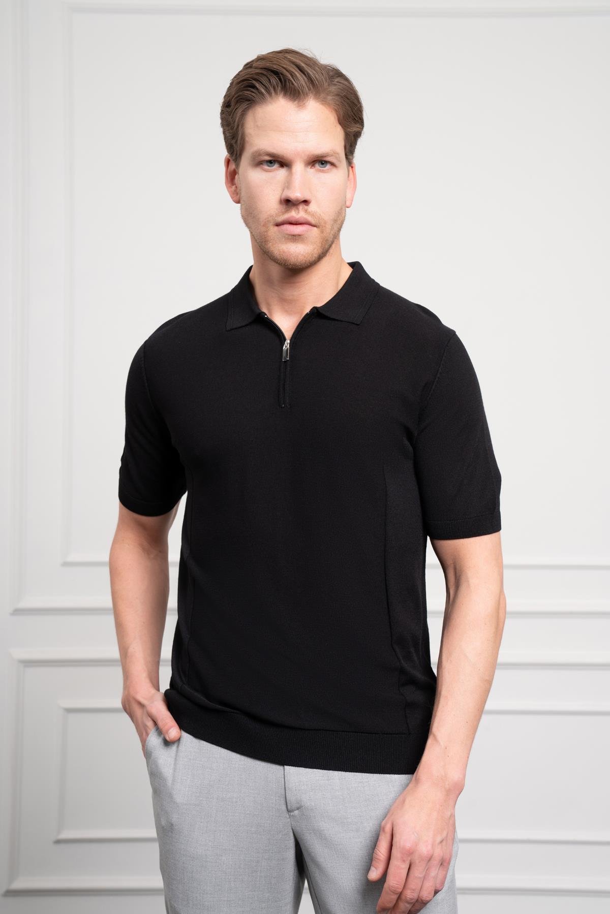 Morven Erkek Siyah Trend  Polo Yaka  Dinamik Fit Rahat Kesim T-Shirt