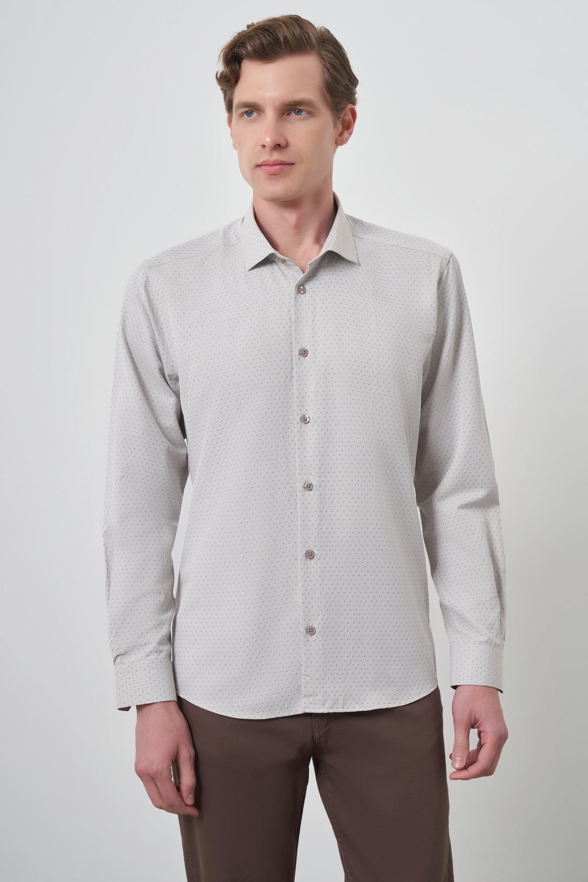 Morven Erkek Vizon Slim Fit İtalyan Yaka Gömlek