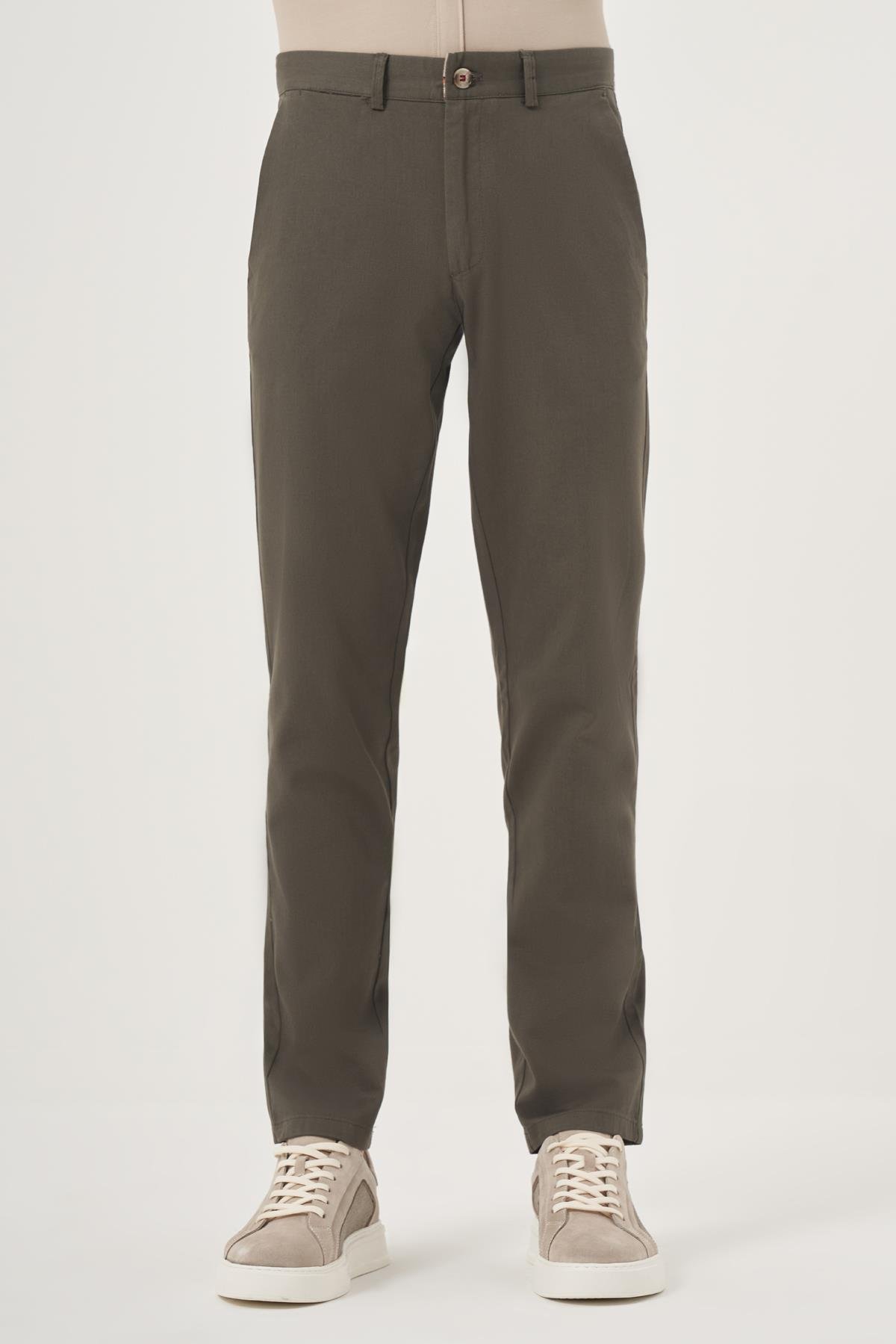 Morven Erkek Yeşil İhracat Yazlık Pamuk Yan Cep Slim Fit Chino Pantolon