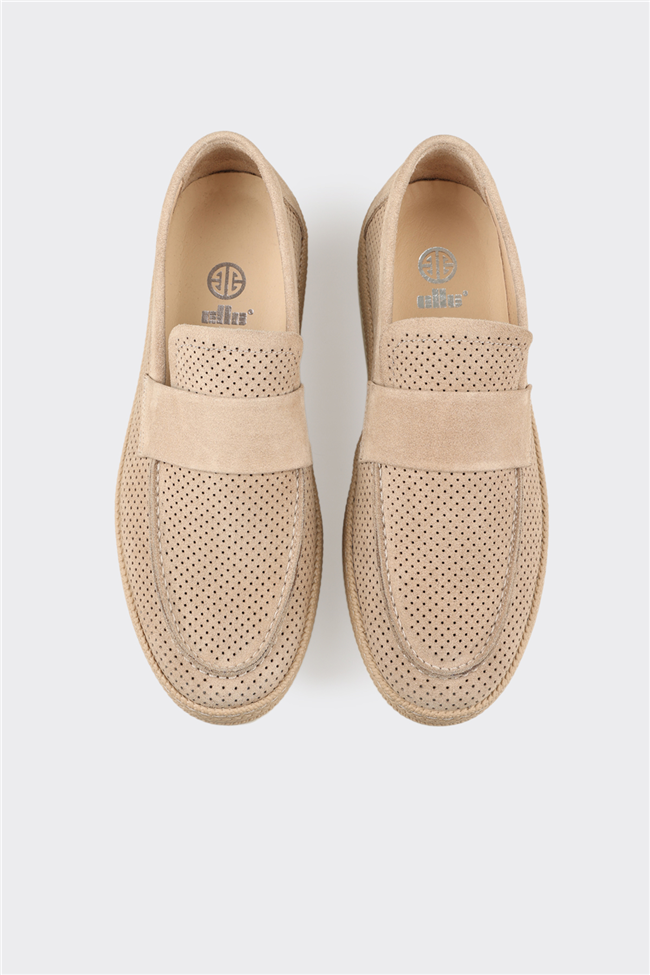 Bej Deri Erkek Günlük Ayakkabı