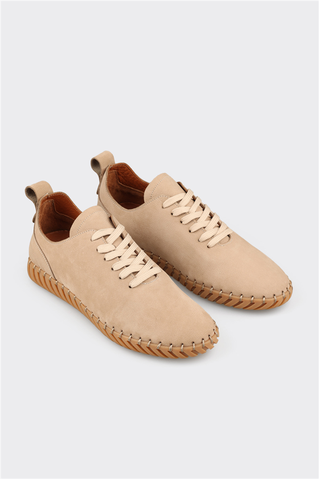 Bej Deri Erkek Günlük Ayakkabı