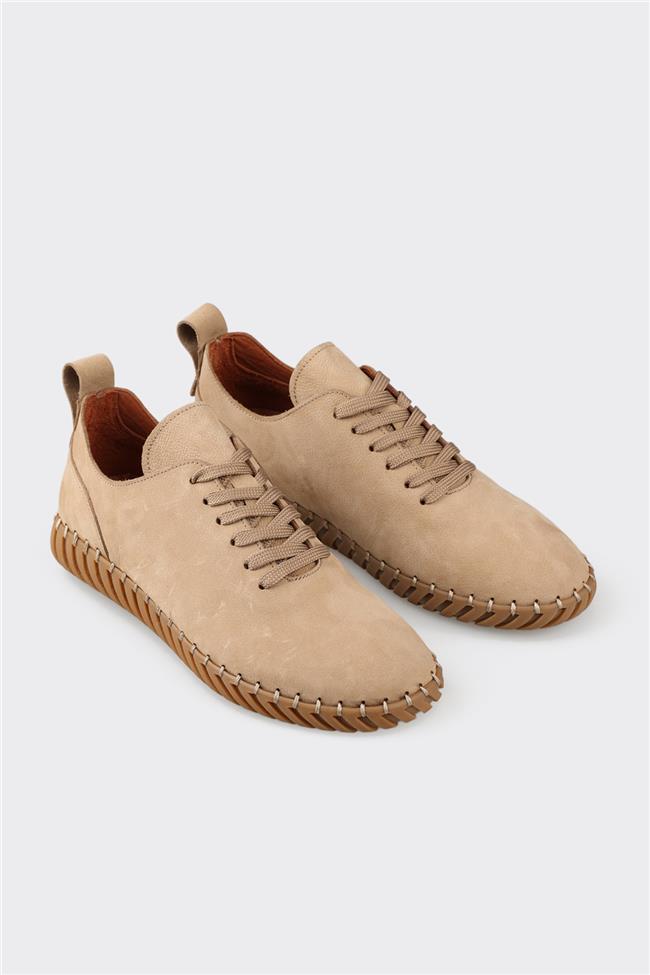 Bej Deri Erkek Günlük Ayakkabı