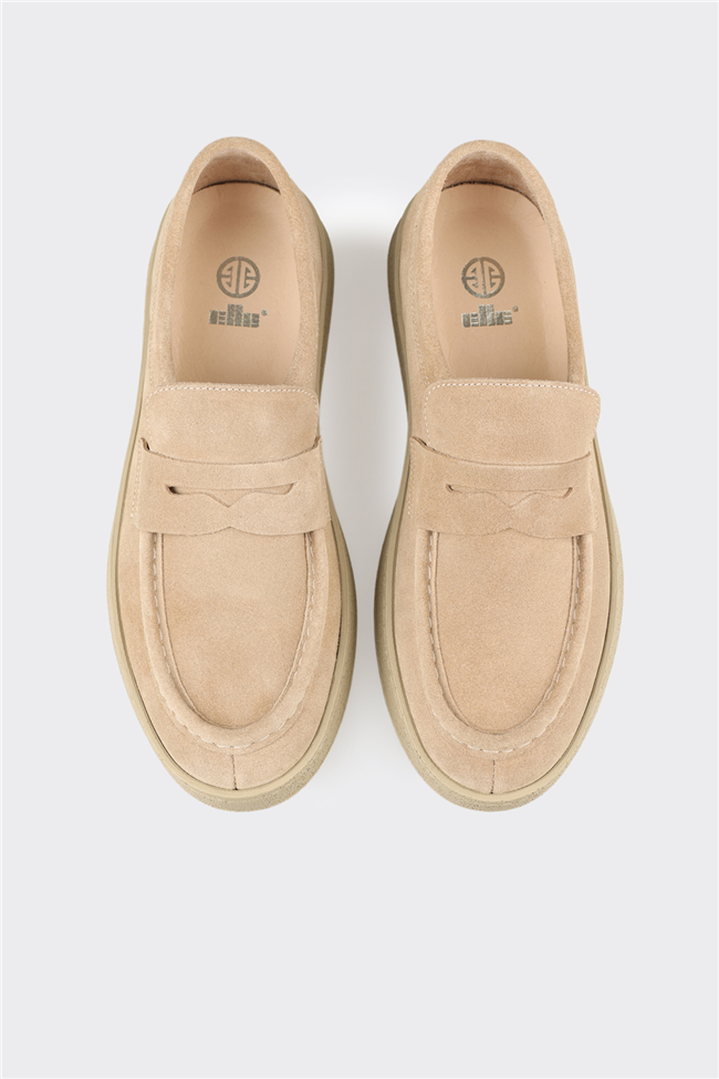 Bej Deri Erkek Günlük Ayakkabı