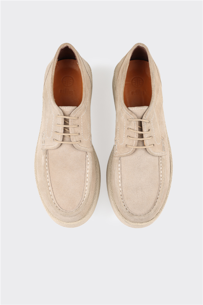 Bej Deri Erkek Günlük Ayakkabı