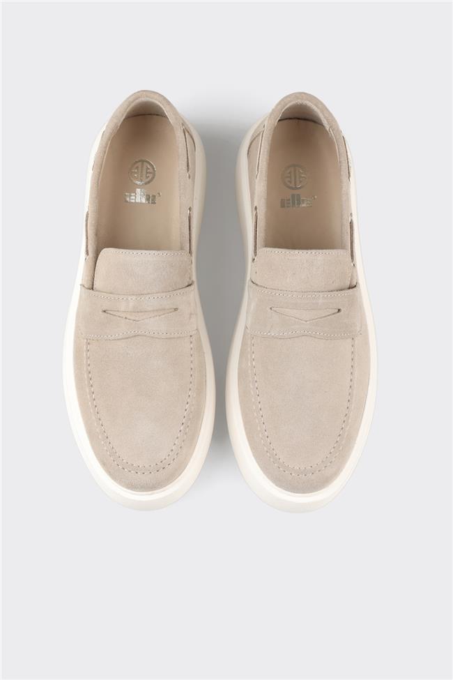Bej Deri Erkek Günlük Loafer