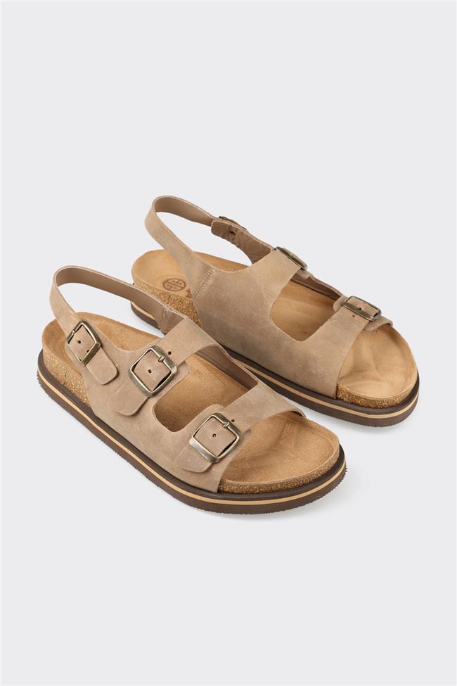 Bej Deri Erkek Günlük Sandalet