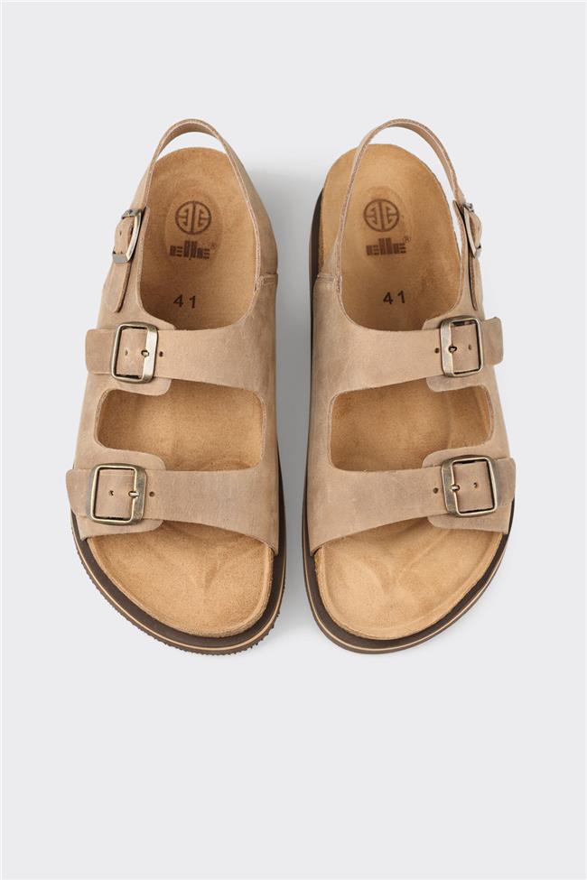 Bej Deri Erkek Günlük Sandalet