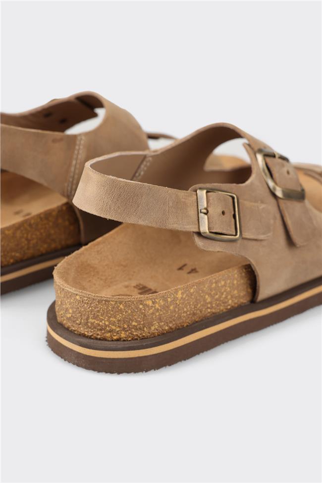 Bej Deri Erkek Günlük Sandalet