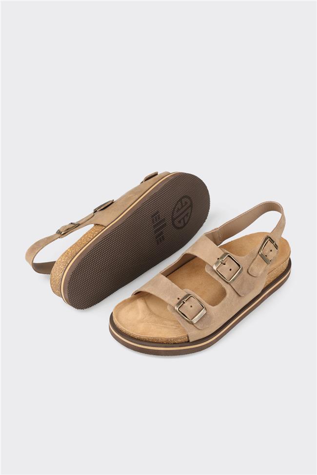 Bej Deri Erkek Günlük Sandalet