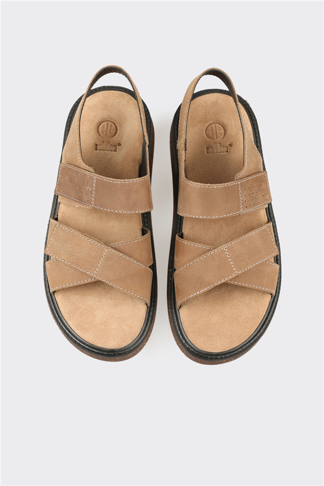 Bej Deri Erkek Sandalet