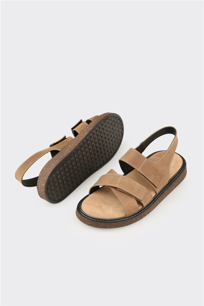 Bej Deri Erkek Sandalet
