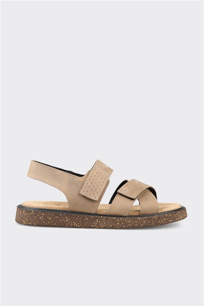 Bej Deri Erkek Sandalet