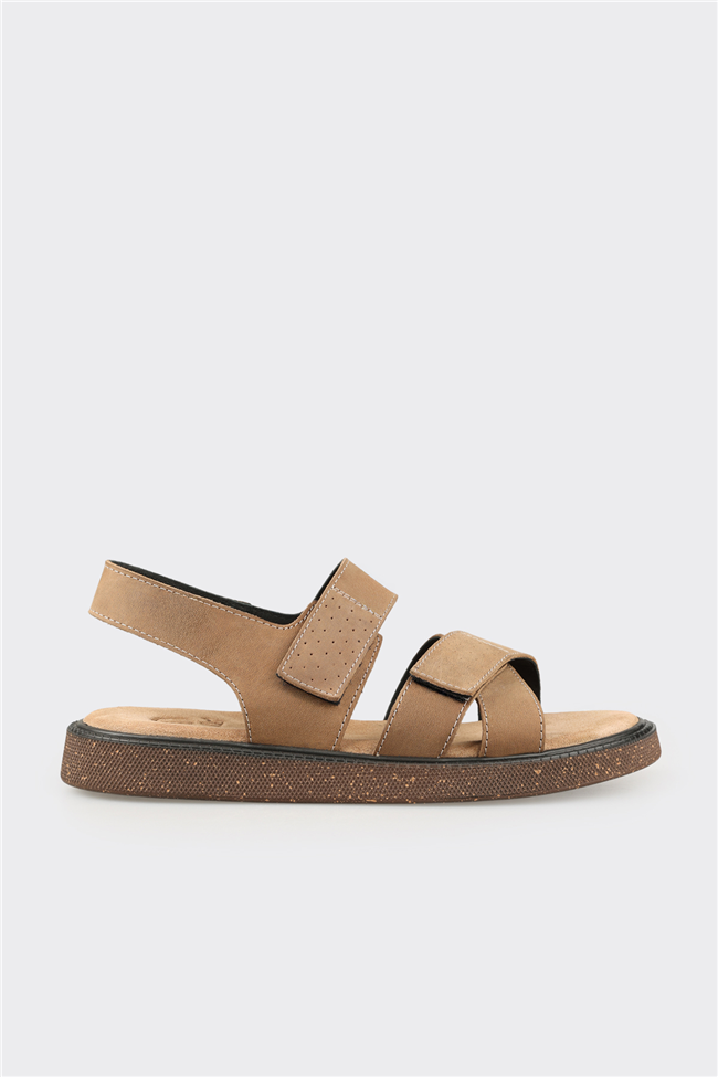 Bej Deri Erkek Sandalet