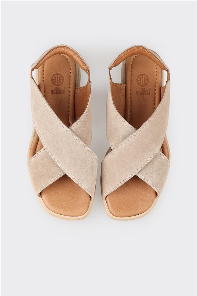 Bej Deri Kadın Düz Sandalet