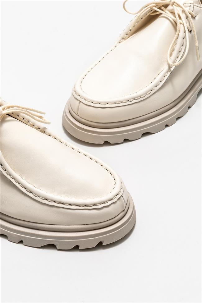 Bej Deri Kadın Günlük Ayakkabı