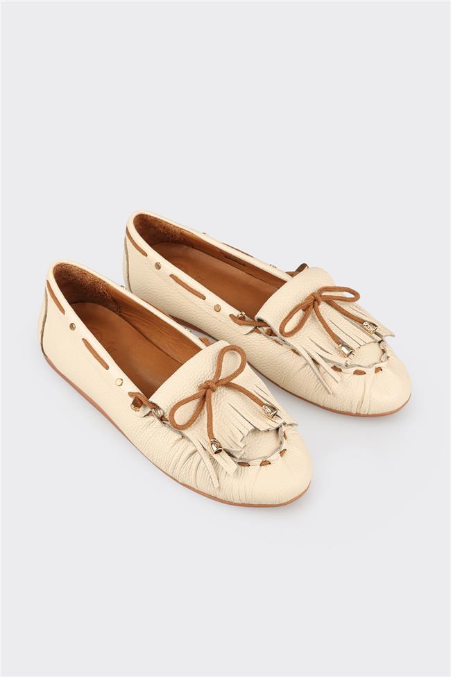 Bej Deri Kadın Günlük Ayakkabı