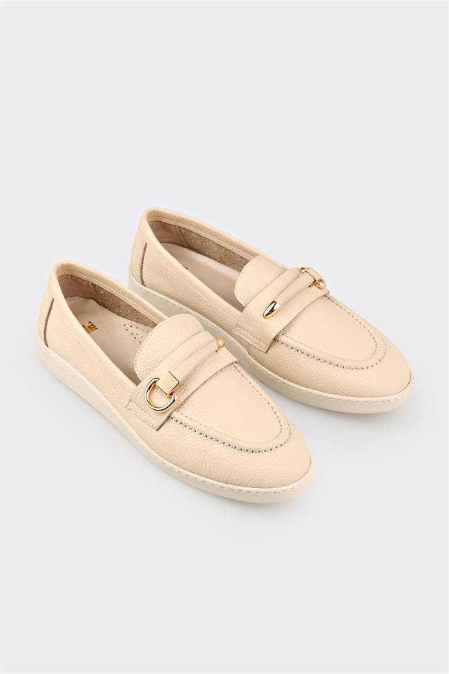 Bej Deri Kadın Günlük Ayakkabı