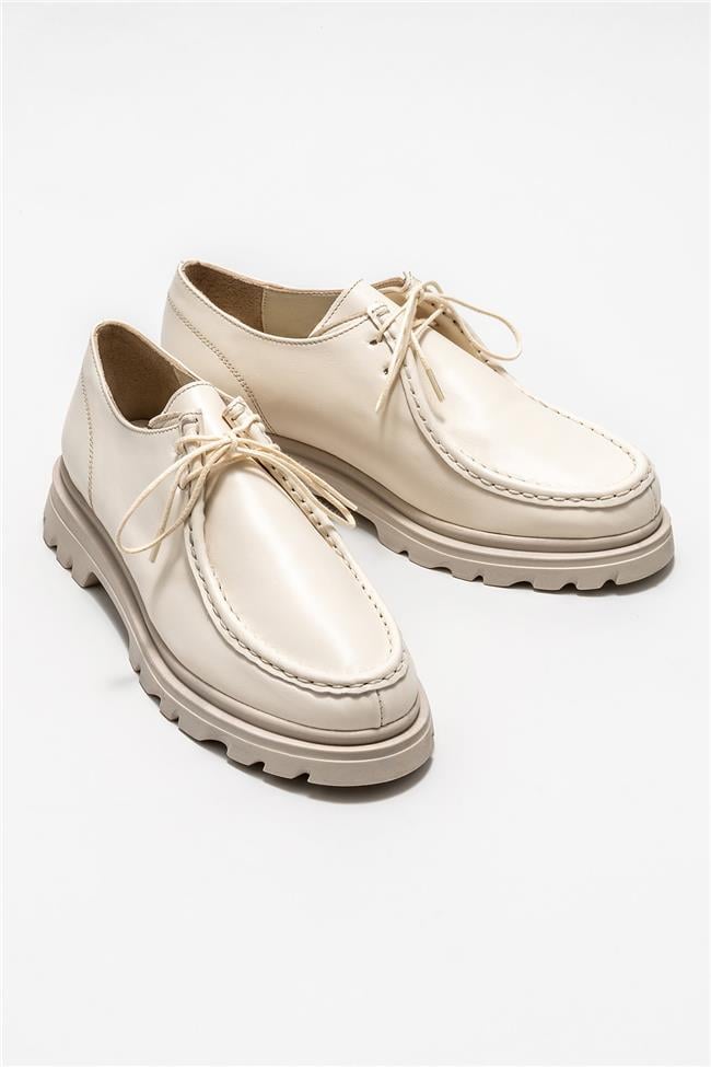 Bej Deri Kadın Günlük Ayakkabı