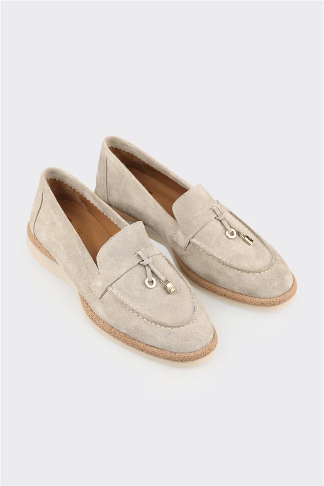 Bej Deri Kadın Günlük Ayakkabı