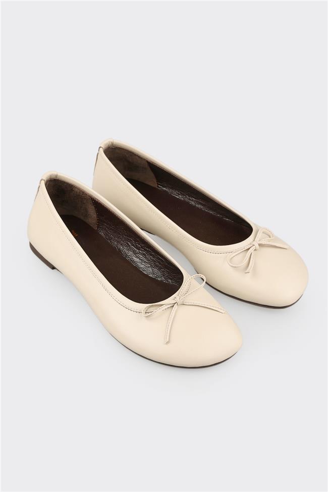 Bej Deri Kadın Günlük Ayakkabı