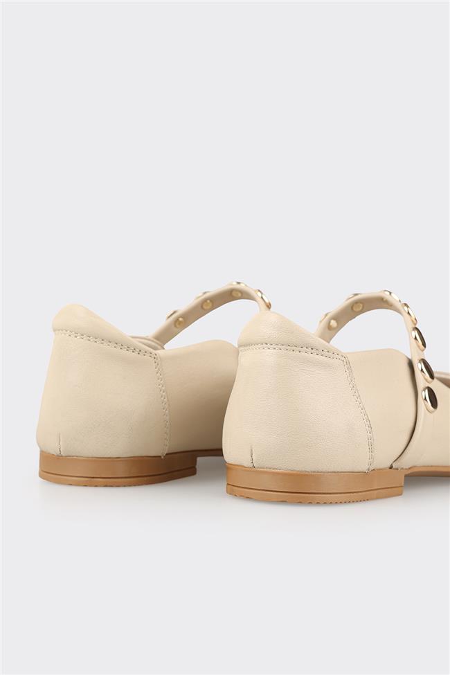 Bej Deri Kadın Günlük Ayakkabı